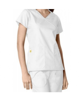 WonderWink Origins Hotel 4 pocket mock wrap scrub top - White/white 