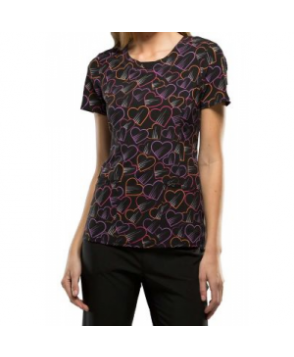 Infinity by Cherokee Open Heart curved v-neck print scrub top - Open Heart 