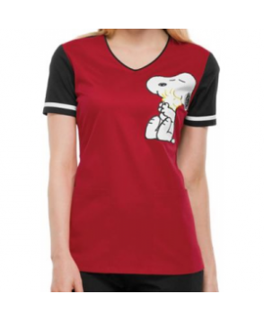 Cherokee Tooniforms Hug Me Snoopy Black print scrub top - Hug Me Snoopy Black 