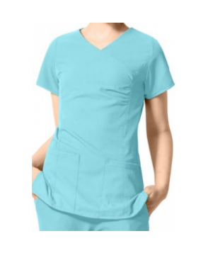 WonderWink Easy Fit shirred fashion wrap scrub top - Capri blue 