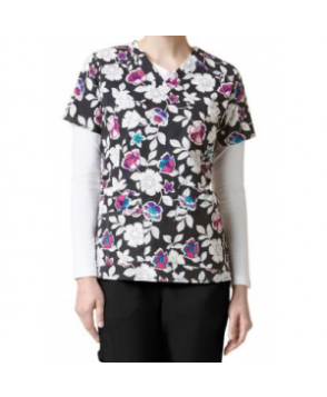 WonderFlex Petal Pizzazz v-neck print scrub top - Petal Pizzazz 