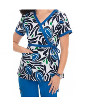 Koi Kathryn Abstract Blues mock wrap print scrub top - Abstract Blues 