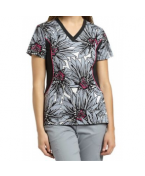 White Cross Big Blooms print scrub top - Big Blooms 