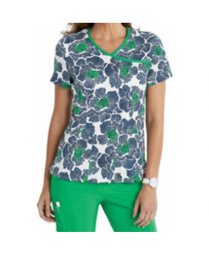 Landau Smart Stretch Floral Pop crossover print scrub top - Floral Pop 