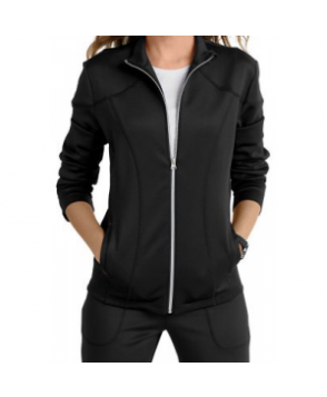 Smitten Bliss Cranked knit zip-front track scrub jacket - Black 