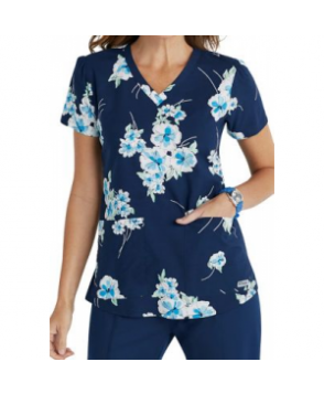 Greys Anatomy Blueberry Flower v-neck print scrub top - Blueberry Flower 