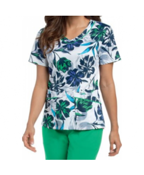 Landau Smart Stretch Flower Shower v-neck print scrub top - Flower Shower 