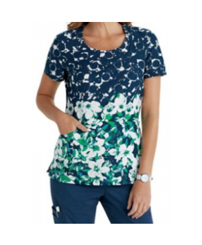 Landau Smart Stretch Floral Escape round neck print scrub top - Floral Escape 