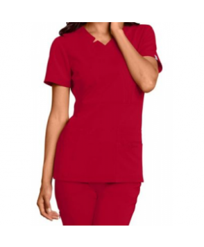 Sapphire mock wrap v-neck scrub top with Certainty - Ruby Red 