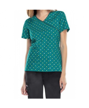 Cherokee Dots For Sure Teal print scrub top - Dots For Sure Teal 