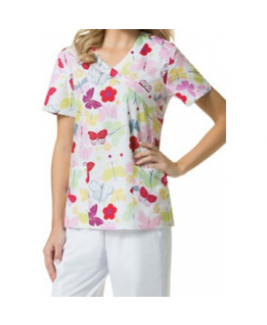 Zoe + Chloe Flutter mock wrap print scrub top - Flutter 