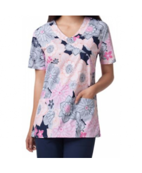 Zoe + Chloe Pop Floral mock wrap print scrub top - Pop Floral 