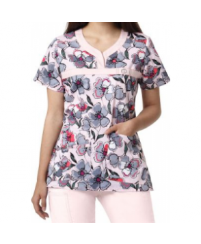 WonderFlex Grey Area y-neck print scrub top - Grey Area 