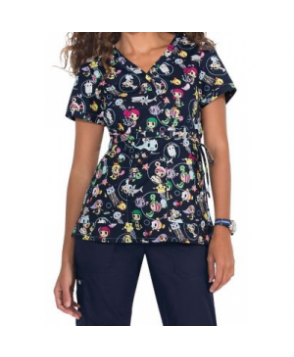 Koi Kathryn Deep Sea Friends mock wrap print scrub top - Deep Sea Friends 