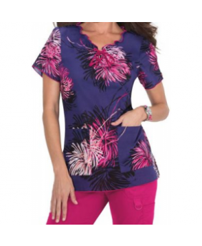 Koi Emma Blooming Mums keyhole print scrub top - Blooming Mums 