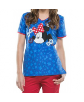 Cherokee Tooniforms Minnie Americana print scrub top innie Americana 