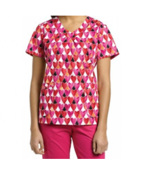 White Cross Hearts Align v-neck print scrub top - Hearts Align 