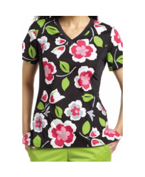 White Cross Matisse Blooms v-neck print scrub top atisse Blooms 