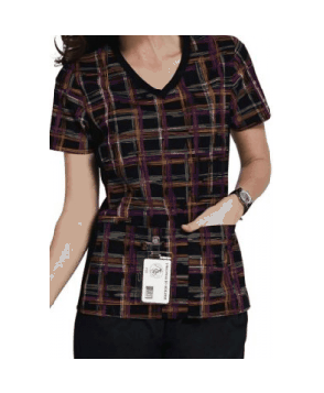 Cherokee Flexibles Paint It Plaid v-neck print scrub top - Paint It Plaid 