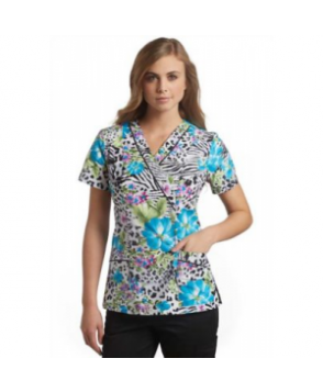 White Cross Turquoise Wild Bloom crossover print scrub top - Turquoise Wild Bloom 