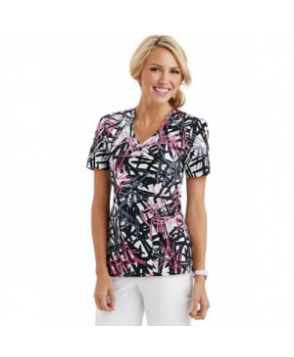 Landau Smart Stretch Static v-neck print scrub top tatic 