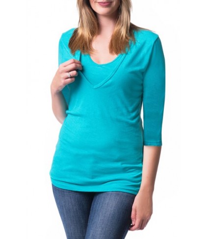 Bun Maternity 'Softie' Three-Quarter Sleeve Maternity/nursing Tee/green