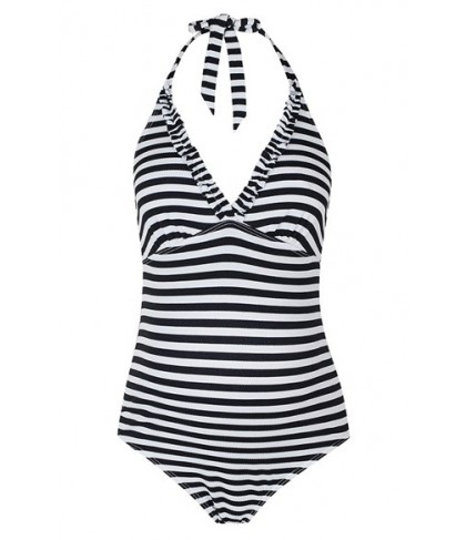 Topshop Stripe Frill One-Piece Maternity Swimsuit- Black