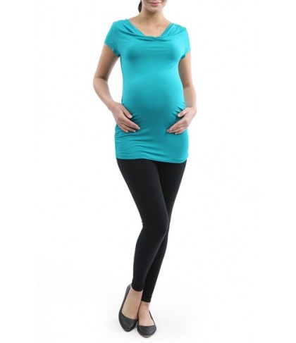 Kimi And Kai Ruched Cowl Neck Maternity Tee/green