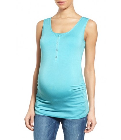 Nom Maternity Henley Maternity Tank Top/green