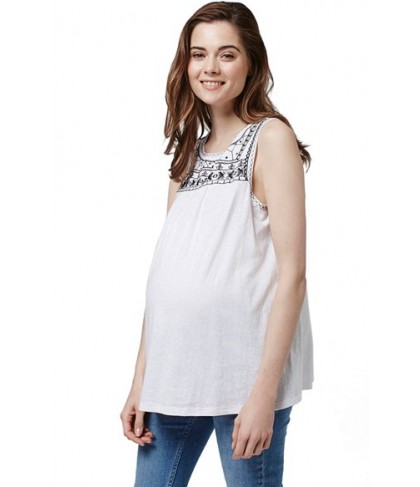 Topshop Sleeveless Embroidered Smocked Maternity Top- White