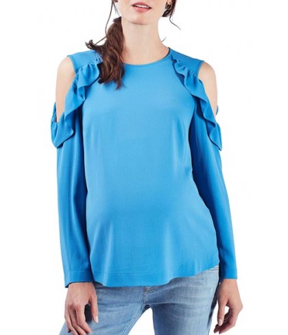 Topshop Ruffled Cold Shoulder Maternity Blouse - Blue