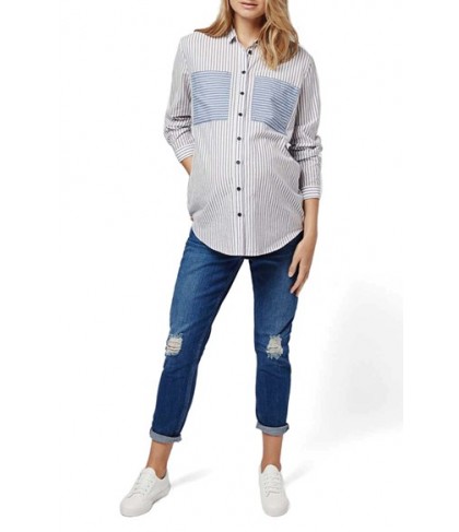 Topshop Patch Pocket Stripe Maternity Shirt- Blue