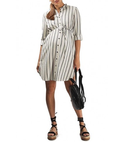 Topshop Stripe Tie Maternity Shirtdress- Ivory