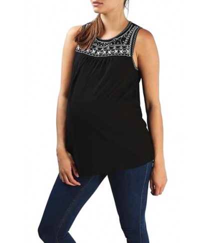 Topshop Sleeveless Embroidered Smocked Maternity Top- Black