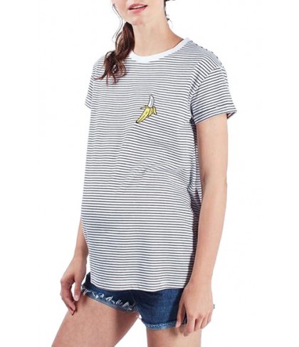 Topshop By Tee & Cake Stripe Embroidered Banana Maternity Tee - White