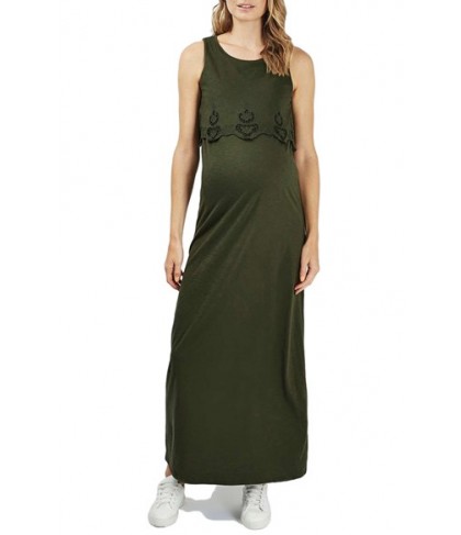 Topshop Cutwork Overlay Maternity Maxi Dress- Green