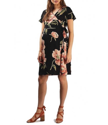 Topshop Floral Print Wrap Maternity Dress - Black