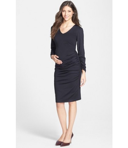Eva Alexander London Ruched Maternity Midi Dress