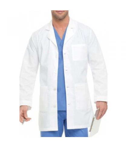 Landau mens four button lab coat - White - 42