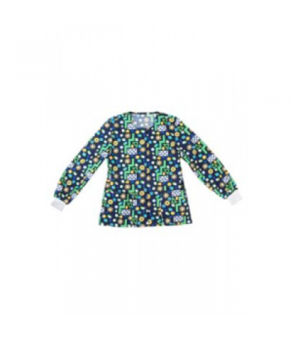 Scrub Wear Navy Puzzle Me print scrub jacket - Navy Puzzle Me - S