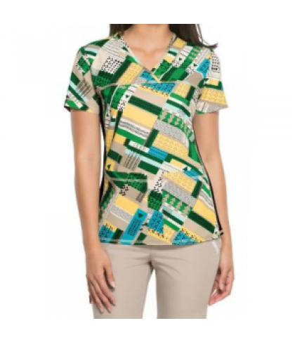 Cherokee Flexibles Pattern Pieces v-neck print scrub top - Pattern Pieces - XL