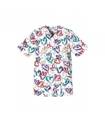 Cherokee Heartbeat print snap front scrub top - Heartbeat - L