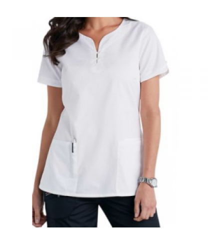 Beyond Scrubs Henley button front scrub top - White - XS