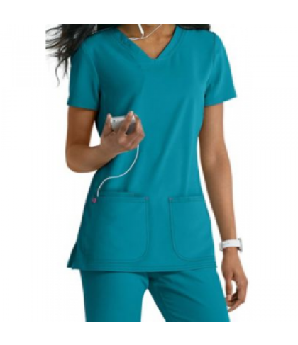 HeartSoul Pitter Pat v-neck media scrub top - Turquoise - XXS