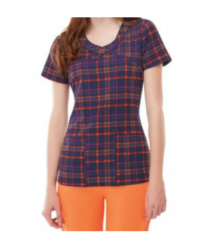 HeartSoul Plaid Me At Hello print scrub top - Plaid Me At Hello - M