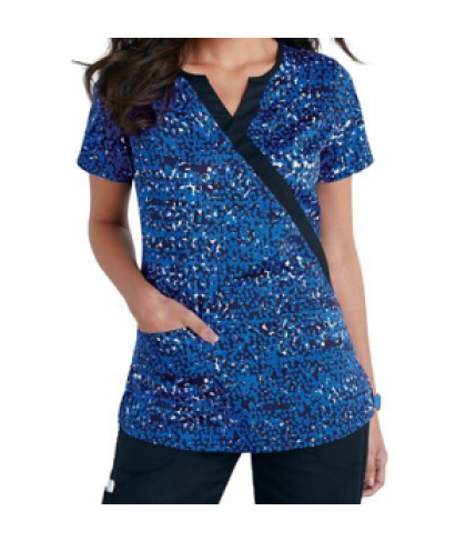 Beyond Scrubs Dots mock wrap print scrub top - Dots Royal - XS