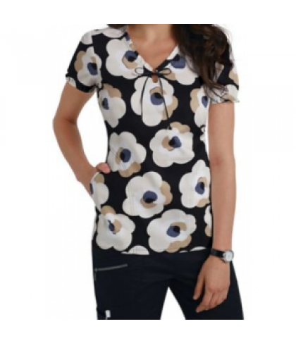 Beyond Scrubs Exploded Floral keyhole neck print scrub top - Exploded Floral - S