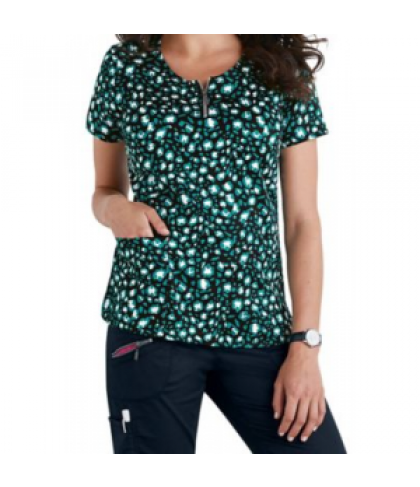 Beyond Scrubs Mia Cheetah print scrub top - Cheetah Peacock - XS