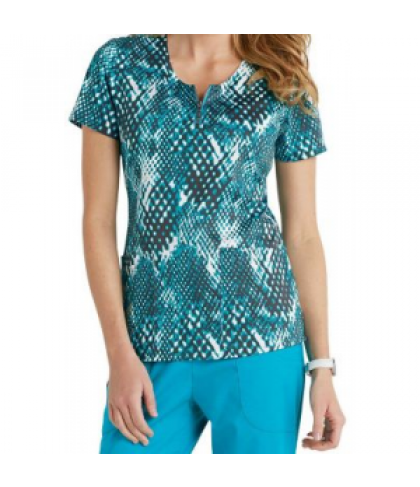 Beyond Scrubs Mia Snakeskin stretch print scrub top - Snakeskin Turq - S