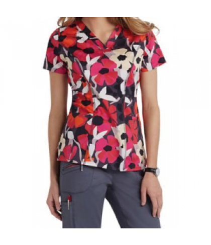 Beyond Scrubs Botanical Garden Hibiscus v-neck print scrub top - Botanical Garden Hibiscus - XS